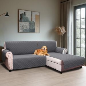 BellaHills Housse De Canapé Imperméable 2 Places,Meridienne Côté Droit,Housse Anti-Taches,Housse Lavable Machine,Forme de L 205cm,Gris (BellaHills, neuf)