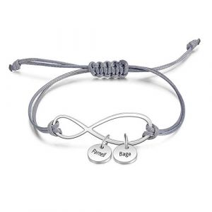 Personnalis&eacute; Infinit&eacute; Bracelet avec 2-5 Pendentifs Grav&eacute; Acier inoxydable Bracelet Manchette Amiti&eacute; Femmes Cadeau de pour No&euml;l Anniversaire F&ecirc;te des M&egrave;res La Saint-Valentin (2 charms) (AshleyMade, neuf)