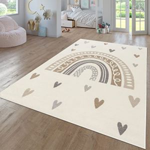TT Home Tapis Chambre Enfant Bebe Fille Garcon Moderne Arc-en-Ciel Nuage Motif Animal Multicolore, Couleur: Beige, Dimension:160x220 cm (marche-de-tapis, neuf)