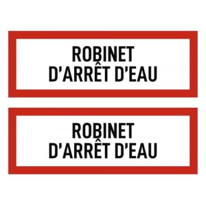 Autocollants : 74 x 210 mm, lot de 2 - ROBINET D'ARRÊT D'EAU - Protection incendie et instructions d'utilisation - DIN 4066 - D1 - Langue : français (Ampersand GmbH, neuf)