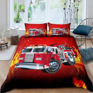 RZPFQB Camion De Pompiers Housse de Couette pour Chambre d'enfant 1 Personne 90 x 190 cm 3D Camion De Pompier Parure de Lit en Microfibre pour Enfant GarçOn Fille Ado Rouge Ensemble de lit (Goda Trading, neuf)