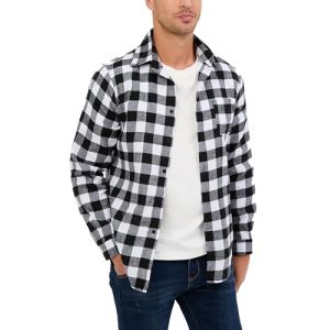 Chemisier Carreaux Coton Homme Chemise B&ucirc;cheron Western Veste &agrave; Carreaux en Flanelle T Shirt Manches Longues Casual D&eacute;contract&eacute;e Classique Retro Ecossaise Gilet Blouse Blanc Noir XXXL (Yukiuiny, neuf)