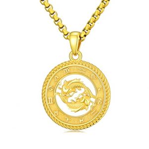 PARYFO Collier avec pendentif signe du zodiaque 12 signes du zodiaque, chaîne horoscope oxydée/or, pendentif constellations, astrologie, cadeau d'anniversaire pour hommes et femmes, 22MM, Argent (PARYFO, neuf)