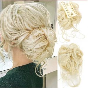 Chignon, Perruque t&ecirc;te sph&eacute;rique mode femme grosse poign&eacute;e longue barbe cheveux boucl&eacute;s en d&eacute;sordre Bague chignon sac(Golden white) (hkuikui, neuf)