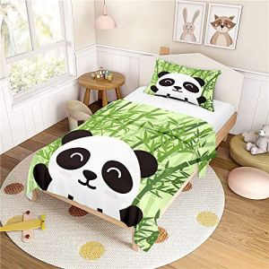 Morbuy Parure de Lit 90x190 Enfant - Panda Housse de Couette 90x190 et Taie d'oreiller 40x60 cm - Dessins animés Housses de Couettes Enfant Doux Ensemble de Literie en Microfibre (Hearda, neuf)