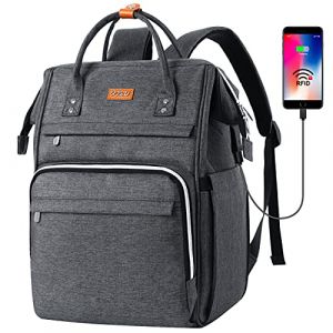 RJEU Sac &agrave; Dos Femme,Sac &agrave; Dos Ordinateur Portable 17,3 Pouces Avec Port de Chargement USB et Poche RFID Pour Coll&egrave;ge,&eacute;cole,Travail,Voyage (Gris fonc&eacute; 17in) (SYGE, neuf)