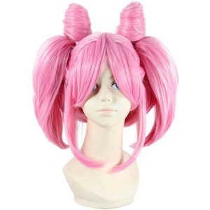 Windskids Chibiusa Cosplay Perruques Femme Pink Court Pony Double Queue de Cheval Perruques Déguisement Sailor Chibi Moon Halloween Carnaval Fête Mascarade Performante Costume Accessoires Anime Wig (Windskids, neuf)