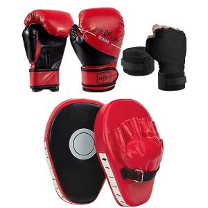 Kit de Enfants Gants de Boxe avec Pattes d'ours Boxe, Junior Boxing Mitaines de Punch pour Taekwondo Kickboxing Muay Thai Karate Sparring Trainning avec Bandage de Boxes (Saiyo, neuf)