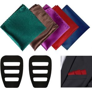 Liwein 5 Pi&egrave;ces Pochette Costume Homme, Mouchoir de Poche Costume Homme avec 2 Pi&egrave;ces Support Carr&eacute; de Poche,Pochette Costume pour des Occasions Festives Mariage (Curry Morado Verde Rojo Azul) (Weily, neuf)