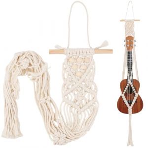 CREATCABIN Support Mural pour Ukulélé en Macramé Blanc pour Guitare Support de Suspension en Coton Boho Kit Alternatif avec Tête en Bois pour Guitares Acoustiques et Électriques Décoration Murale (CREATCABIN FR, neuf)