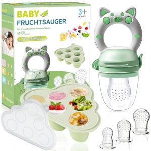 Grignoteuse Bébé - 1 Fruit Grignoteuses + 1 Moules de Congélation au Lait Maternel + Sucettes en Silicone en 3 Tailles, Tetine Grignoteuse Bebe Diversification Alimentaire Bébé pour Enfants de 3 à 24 (Kaiyingxin GmbH, neuf)