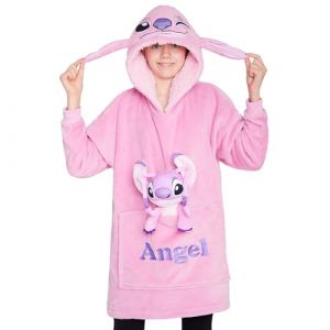 Disney Pull Plaid Enfant Sweat Oversize en Polaire Enfant Ado avec Peluche Stitch Angel Mickey Minnie Bourriquet (Rose Angel) (Get Trend., neuf)