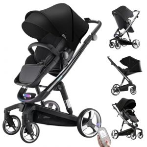 Magic ZC Électrique Intelligent Poussette, Multifonctionnelle Poussette Bebe, Landeau Bébé avec Roues en PU, Landau Bebe avec Coussin d'Assise Amovible (WL8 Black) (Reborn003, neuf)