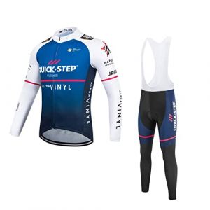 SGCIKER 2022 Team Quick-Step Alpha Vinyl manches longues Maillot de Cyclisme Ensemble, hommes Printemps mince protection solaire respirant VTT V&eacute;lo V&ecirc;tements Bib Pantalon Kits Gel Pad (2XL) (SGCIKER Outdoor, neuf)