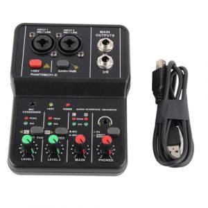 Akozon Mini Mixeur Audio, Table de mixage 2 canaux USB 48V Alimentation Syst&egrave;me Console Carte Son fant&ocirc;me sonore compacte pour l'enregistrement Musique karaok&eacute; &agrave; Domicile Internet Professionnel (Reminnbor, neuf)
