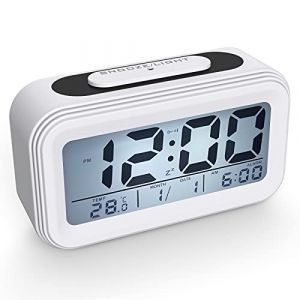 Coolzon Réveil Digital Réveil Matin, Horloge Numérique à Pile Silencieux pour Enfants Adultes Grand écran LED Température Calendrier, Reveil de Voyage avec Veilleuse Snooze Fonction, Blanc (LauraGood, neuf)