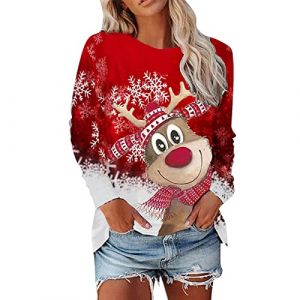Pull Moche De Noel Femme Rigolo Hiver Dr&ocirc;le Sweat Pull &agrave; Col Rond et Manches Longues Sweatshirt Slim Fit Pullover Grande Taille Sweat Haut D&eacute;contract&eacute; Ample Pullover Haut (hoarse-NU, neuf)