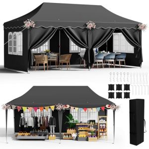 Tonnelle de Jardin Exterieur 3x6M avec 6 Parois Latérales 6PCS Sacs de Sable, Tonnelle Pliante 3x6 Imperméable,Tente Hauteur églable, UV 50+,avec 12 Clous de Sol, pour Fête/Festival/Camping, Noir (Dorigod Trading Limited, neuf)