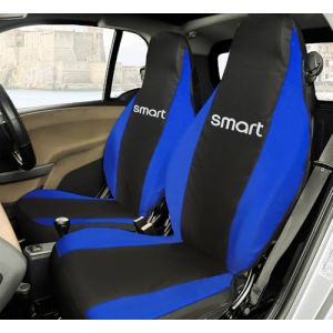 Rebeca Shop® Housses de siège avant compatibles pour Smart Fortwo, première, deuxième et troisième séries, W450 W451 W453, lot de 2 housses (noir/royal, avec logo) (Rebecashop, neuf)