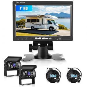 Cam&eacute;ra de Recul avec Moniteur HD 7 Pouces et 2 Cam&eacute;ras, &Eacute;tanche IP69 Vision Nocturne IR, Cam&eacute;ra de Recul pour Camion, Bus, Camping-Car et Remorque, 10M Cable + 15M Cable (VECHTEL, neuf)