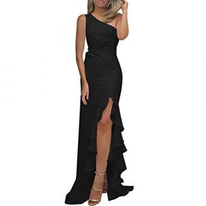 Robe De Cocktail Femme Une &Eacute;paule, Robe Sexy Femme Slim De C&eacute;r&eacute;monie pour Ronde Asym&eacute;trique Fendue Pliss&eacute;e Couleur Unie Chic Et El&eacute;gant Tendance Volants Fluide Temp&eacute;rament Comfortable Dress (Hrihua, neuf)