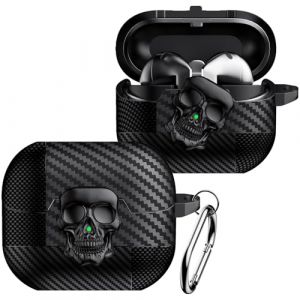 Fofvccv Coque Samsung Galaxy Buds3 / Buds3 Pro en Fibre de Carbone &ndash; &Eacute;tui de Protection 3D T&ecirc;te de Mort Mal&eacute;fique avec Mousqueton Housse Antichoc Cover Compatible avec Galaxy Buds3.Skull Black (Fofvccv, neuf)