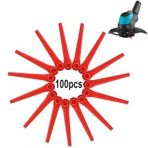Senda Lot de 100 lames de rechange en plastique pour tondeuse à gazon compatibles avec Gardena EasyCut Li-18/23, ComfortCut Li-18/23 R, AccuCut 400 Li et AccuCut 450 Li (rouge) (Senda, neuf)