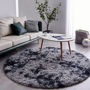 VOFUSHON Tapis Rond Salon Shaggy Descente de lit Chambre Grande Taille Tapis avec Le Fond Antidérapant, Tapis Décoratif de Style Moderne pour Salon Chambre Canapé Natte(Ø 100 cm Rond,Gris foncé) (VOFUSHON-Home, neuf)