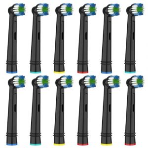Kisstta Lot de 12 brossettes de rechange compatibles avec Braun Oral B Vitality, Pro, Genius, Smart Serie - Noir (CallyCare-EU, neuf)