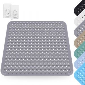 Tapis De Douche, 80 x 80 cm Tapis Antid&eacute;rapant avec Ventouses avec Trous D'&eacute;vacuation, Tapis Antid&eacute;rapant en PVC, Tapis de Douche Carr&eacute; Lavable, Lavable en Machine, pour Douche et Sauna, Gris (ARCPNRT Eur, neuf)