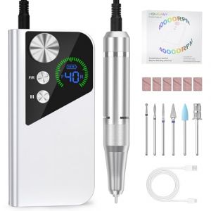 HOMEASY Ponceuse pour Ongles Professionnel: 40000 RPM Lime a Ongle Electrique Rechargeable, 6 en 1 Ponceuse Ongle pour Acrylique/Gel, Vitesse R&eacute;glable F/R, Ponceuse Manucure pour Salon/Maison, Blanc (Hilicen, neuf)