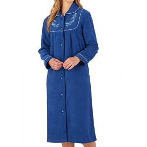 Slenderella Robe de chambre boutonn&eacute;e douce en polaire brod&eacute;e pour femme (3 couleurs), bleu marine, L (Undercover Hosiery & Lingerie, neuf)