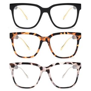 JM 3 Pack Lunettes de Lecture Classiques Carr&eacute; pour Femme Hommes, R&eacute;tro Mode Surdimensionn&eacute; Anti Lumiere Bleue Lunette de Vue +1.25 (Jim Optical E-Commerce, neuf)