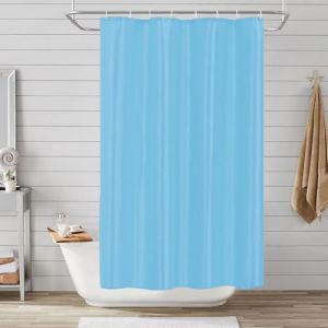 LUKDUNG Rideau de douche en polyester textile, 120 x 200 cm, anti-moisissure, pour baignoire, douche, en tissu, imperm&eacute;able, lavable, avec 8 crochets, bleu (LIK, neuf)