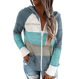 GOLDPKF Sweat zippé Femme a Capuche Vetement Chic Hiver Mode col v marinière Manche Longue Cardigan Pull Hoodie Sweatshirts Bleu XL (GOLDPKF, neuf)