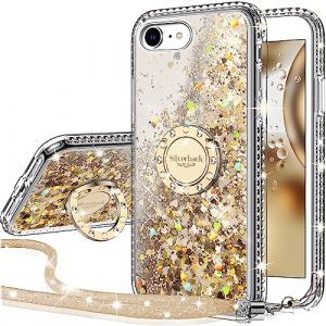 Miss Arts Coque pour iPhone 8/7, Coque iPhone SE 2022/2020, Fille Silicone Paillette Strass Bling Glitter de Luxe avec Support, Liquide Housse Etui de Protection iPhone 8/7 - Or Rose (Miss Arts -FR, neuf)