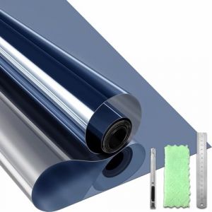 Qualsen Film Fenêtre Anti-Regard, Film Miroir pour Fenêtre sans Tain, Anti-UV Anti Chaleur Protection Solaire Non Adhésif Film Électrostatique Vitre pour Maisons et Bureaux（Bleu-Argent, 90x200cm） (QualitysenseUK, neuf)