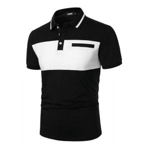AIOIDI Polo Manches Courtes rayé Coton Hommes T-Shirt Décontracté Mode Noir-Blanc L (AIOIDI, neuf)