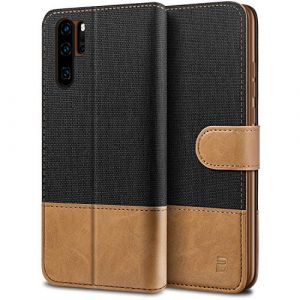 BEZ&reg; Coque pour Huawei P30 Pro, Etui pour Huawei P30 Pro Housse en Cuir de Protection, Portefeuille en Cuir Polyur&eacute;thane, Crochet, Pochette pour Monnaie, Fermeture Magn&eacute;tique, Noir (TheBlingZ., neuf)