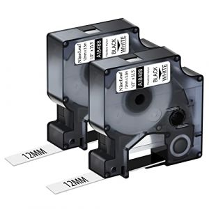NineLeaf 2 x Compatible pour Dymo 18488 IND Ruban Noir sur Blanc 1/2'' 12mm x 3.5m Nylon Flexible Industriel D'étiquette Recharge pour Rhino 1000 3000 4200 5200 ILP 219 3M PL100 PL150 D'étiquettes (NineLeaf-UK, neuf)