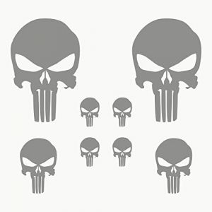 Autodomy Autocollants Tête de Mort Crâne Fondu 8 Unités | Stickers Punisher pour la Voiture ou la Moto | Autocollant Punisher (Silver) (Domy Company, neuf)