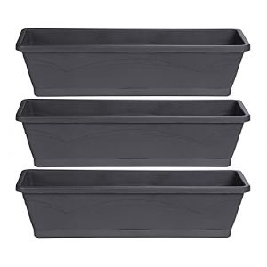 Ondis24 Roma Lot de 3 pots de fleurs pour balcon de 6 l chacun, avec stockage d'eau/soucoupe, balcon ou terrasse, 50 x 15 x 12 cm (anthracite) (Ondis24 Shopping, neuf)