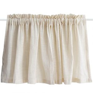 A.Monamour Rideau de Cuisine Court pour Petit Fenêtre - Coton et Lin Beige Uni Transparent - Brise-bise à étages et Disques - Panneaux Cantonnières Demi pour Bistro Café (A.Monamour Boutique, neuf)