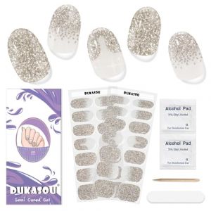 Autocollant Ongle Gel UV - 28pcs Fran&ccedil;ais Ongles Autocollants Adhesif Ongles En Gel UV Semi Durci Vernis Autocollant Art Qualit&eacute; Salon Longue Dur&eacute;e Gel Nail Stickers Pour Femmes Filles Nail Designs (DUKASOU EU, neuf)