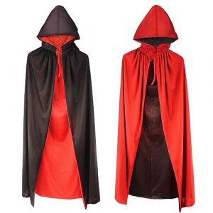 Jsdoin Cape &agrave; Capuchon Halloween Cosplay Costume Cape Longue Cape Halloween Cape &agrave; Capuche Vampire, Cape Sorcier, Noir et rouge recto verso (Longueur 100 cm) (SIME-JOEPATRIK, neuf)