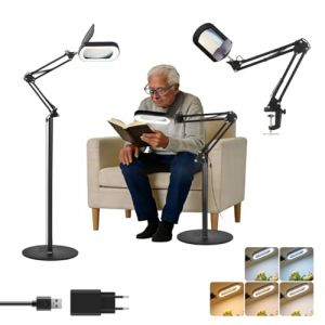 10X Lampe Loupe sur Pied, 2 en 1 Lampe Loupe, Lampe de Bureau avec 5 Modes de Couleurs, Loupe Lumineuse pour Lecture, R&eacute;paration, Artisanat, Travaux de Pr&eacute;cision (YUANCHANG-UK, neuf)