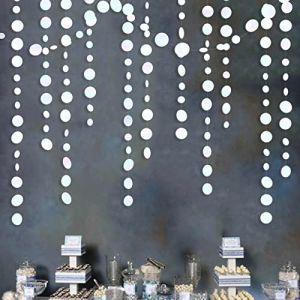 46Ft Iris&eacute;s &agrave; Pois Papier Guirlande D&eacute;coration de F&ecirc;te Iris&eacute;s Blancs Cercle Points Streamer &agrave; Suspendre pour Anniversaire Bapteme Mariage Galaxie Hiver Th&eacute;me EVJF Saint Valentin No&euml;l Festival Decor (MZY Co., Ltd, neuf)