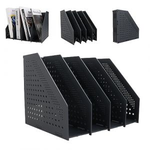YOUNTHYE Porte Revue Bureau A4 Pliable en Plastique - Rangement Livre Gris Fonc&eacute; Avec 4 Compartiments Pour l'Organisation Du Bureau (TAN YUQUAN, neuf)