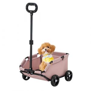 Mini poussette pour animaux de compagnie,4 Roues Poussette Chien pliable,avec poign&eacute;e de traction extensible en plein air,pour chiens et chats jusqu'&agrave; 10 kg,Coussin Lavable (jusiZL, neuf)