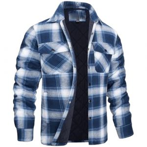 Veste chemise &agrave; carreaux pour homme - Veste d'hiver chaude - Veste polaire doubl&eacute;e avec poches poitrine et bouton pression - Chemise en flanelle &eacute;paisse - Veste de transition pour homme - Veste de (Queenr2, neuf)